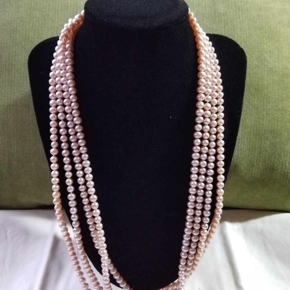 100 inches pink cultured pearls